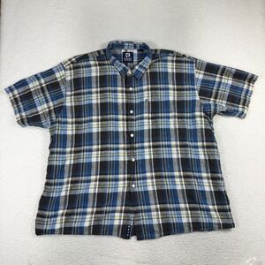 Kani Vintage Shirt Mens 4XL Plaid Button Down Linen Cotton Short Sleeve Pocket